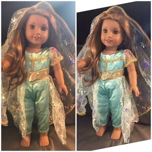 American Girl Doll in Aqua and Gold Ensemble